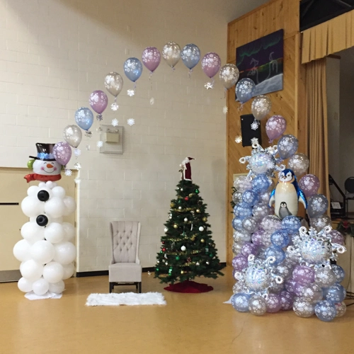 balloon snowman and single snowflake balloon arch