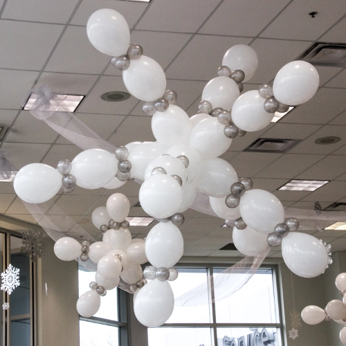 white and silver balloon snowflake