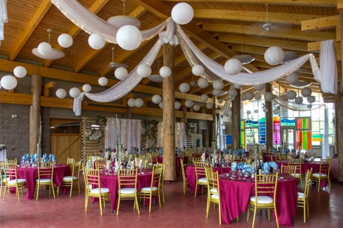 organza and balls ceiling treatment
