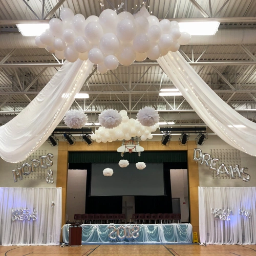 white balloon clouds and organza