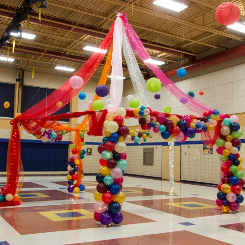 colourful balloon columns in Coachella theme