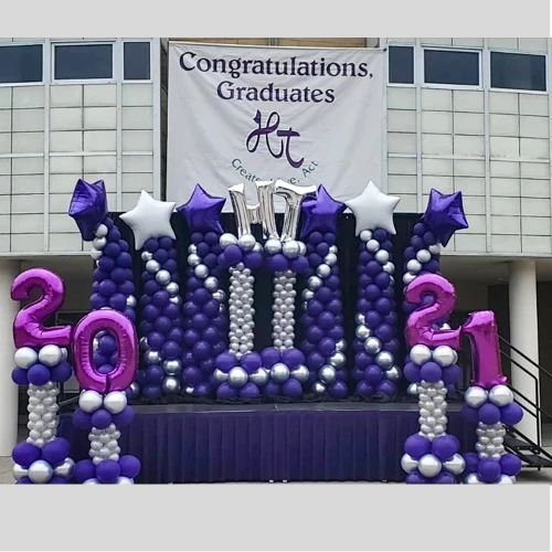 purple and silver columns for school graduation