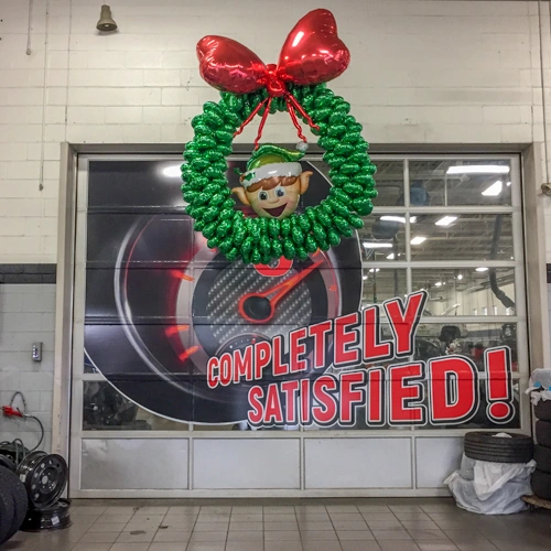 Christmas decor at a car dealership