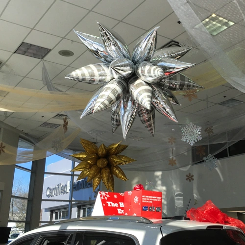Christmas decor at a car dealership