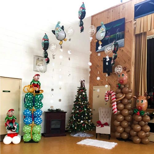 balloon sculptures and decor for a Christmas party