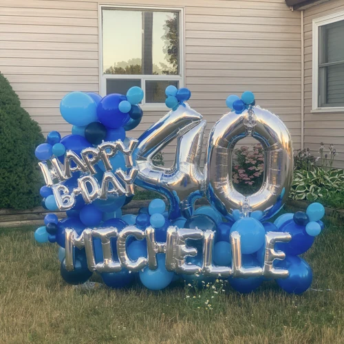 blue balloon sculpture for adult birthday