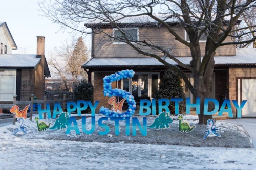 individual letters making message on lawn for birthday
