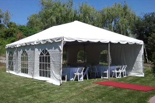 white tent with cathedral windows