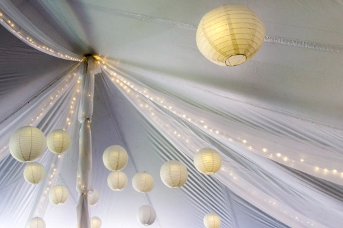 organza ceiling treatment in tent