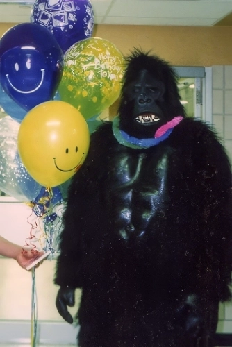 gorilla costume balloon delivery
