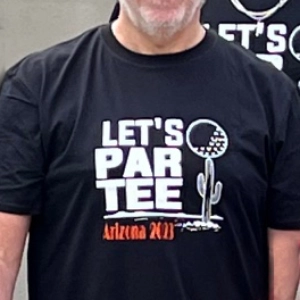 T-shirt with vinyl lettering